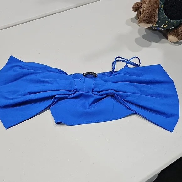 Zara Blue Tie Front Bustier Crop Top - Picture 5 of 8